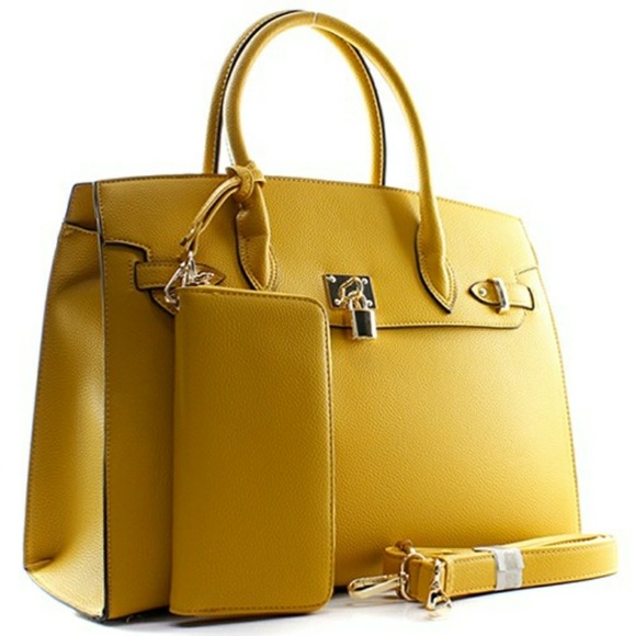 BLACK INSPIRED LEATHER HANDBAG + WALLET! New! - Picture 2 of 4